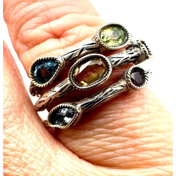 Effy Multi Gemstone BH 925 Sterling Silver 18k Yellow Gold 2 Tone Ring Size 7 - Picture 2 of 5